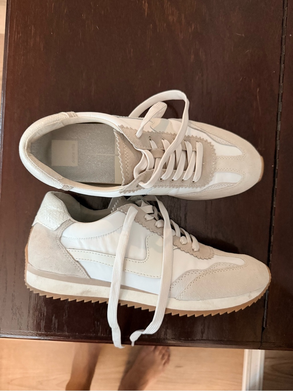 Dolce Vita Neutral White & Beige Suede Sneakers